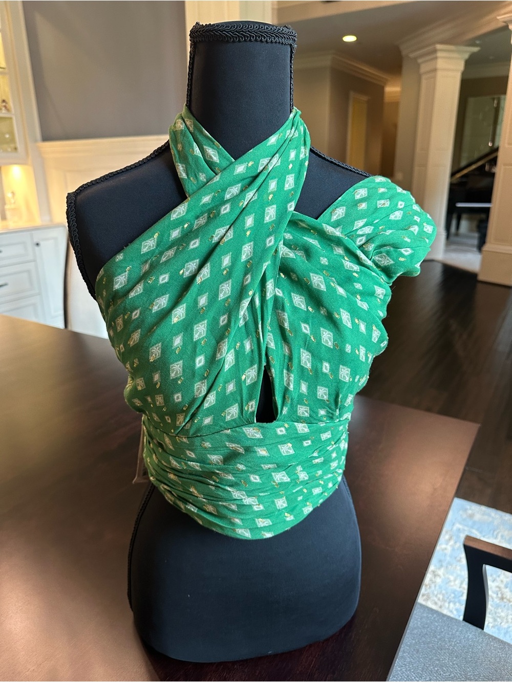 Johanna Ortiz Green Printed Wrap Halter